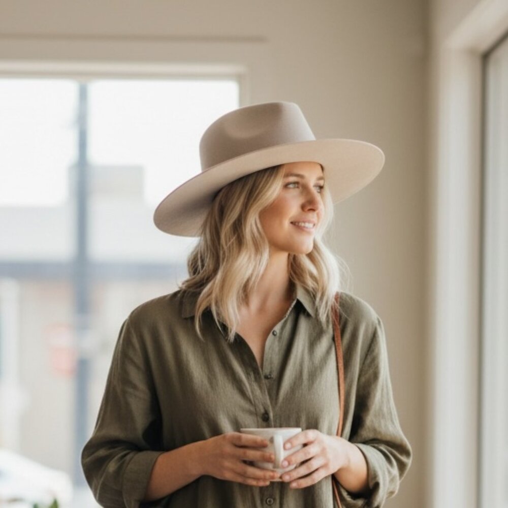Janessa Leone Wool Fedora Hat | Wide Brim Lt Gray | Minimalist Designer Hat